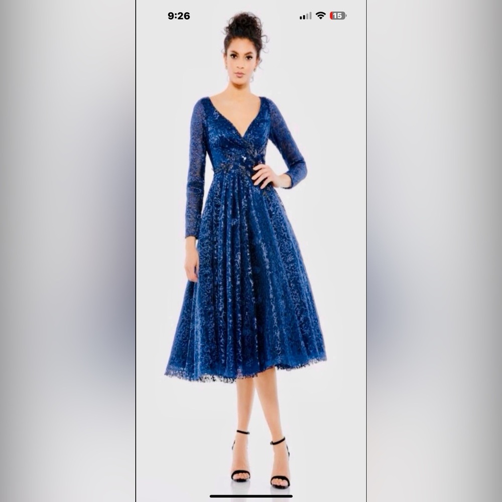 NWT MAC DUGGAL SZ 6 Midnight Blue Tea Length Sequin Gown #112181 - Picture 2 of 12